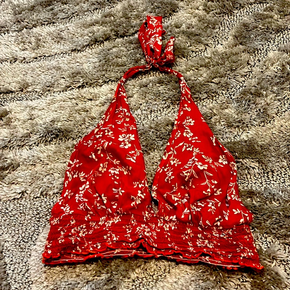 Red, White and Brown Floral Top